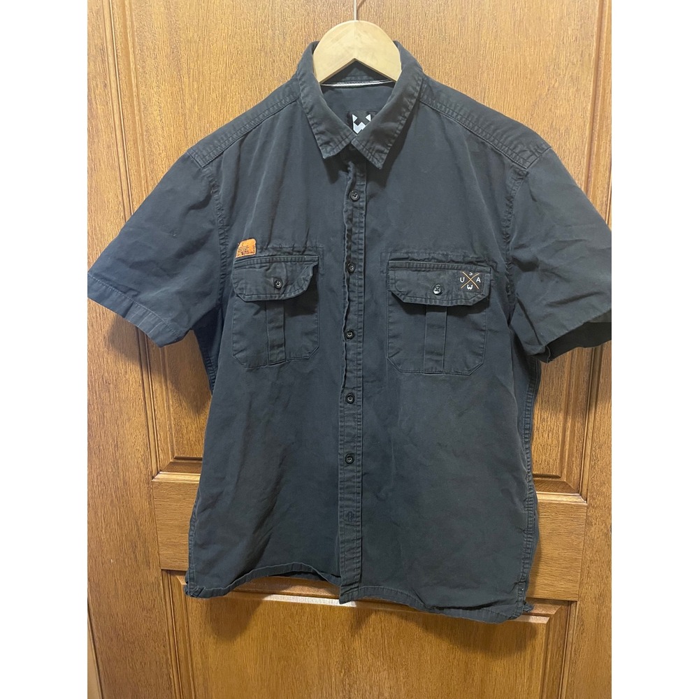 WXYZ Los Angeles Streetwear Mens Short Sleeve Button Down Utility Shirt Black L